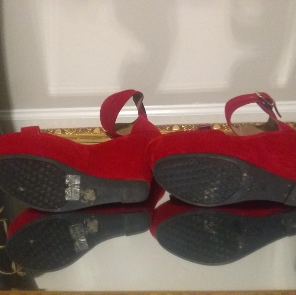 Candy Red Open Toe Wedges - Picture 5 of 6